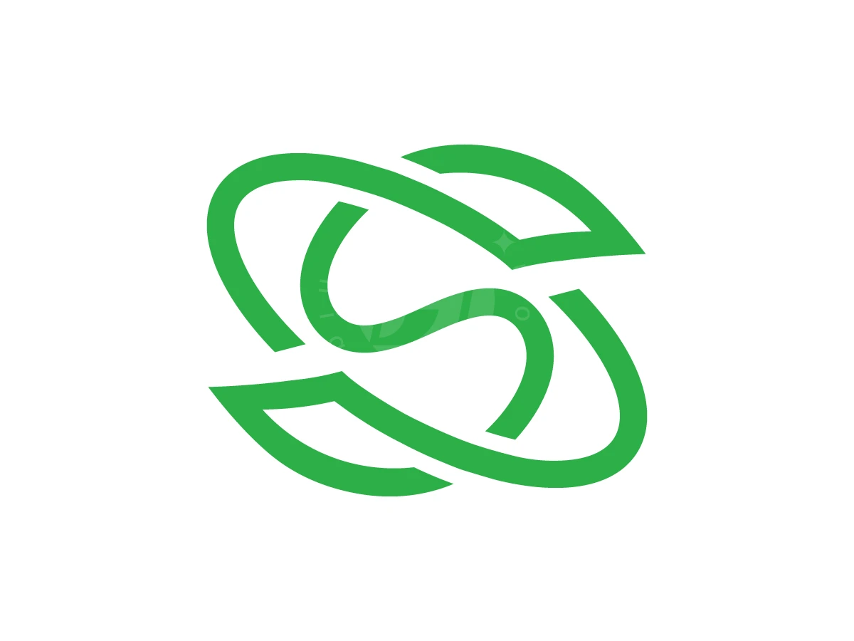 An S Logo With Overlapping Lines, Ribbons of green loop and overlap, forming a stylized, abstract letter S against a clean white background.