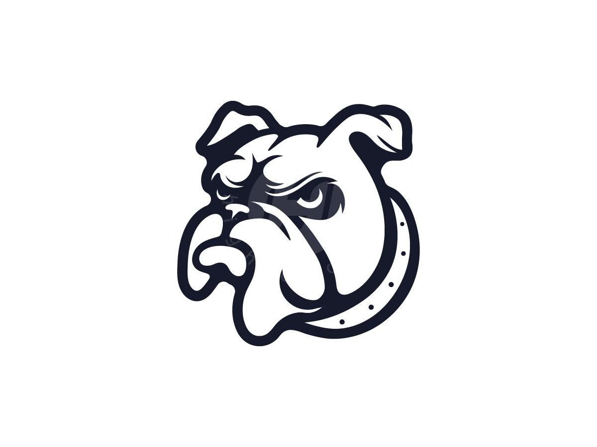 A Bulldogs Head Viewed From The Side Logo, Featuring bold black outlines, this stylized bulldog mascot head shows a fierce expression and a studded collar.