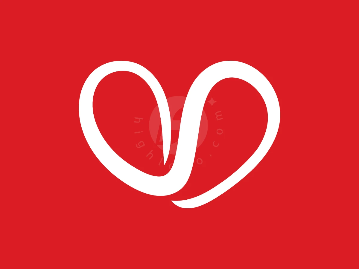 The Infinity Line Forming A Heart Logo, Loops of white ribbon form a stylized heart symbol set against a solid red background.