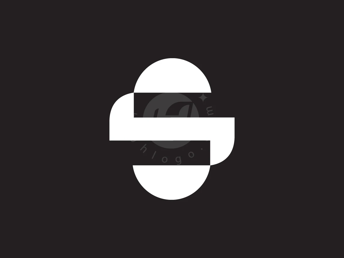 The Letter S In Oval Shape Logo, Against a black background, white geometric shapes align to form a stylized, abstract letter S.