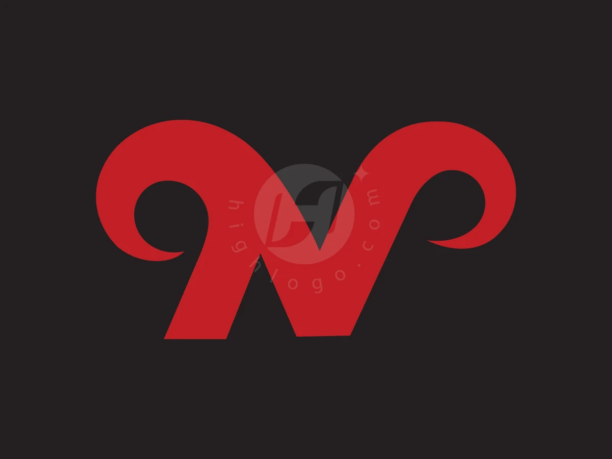 The Letter N With Horns Logo, Ram horns in vibrant red curl outwards to shape a stylized letter N against a black background.
