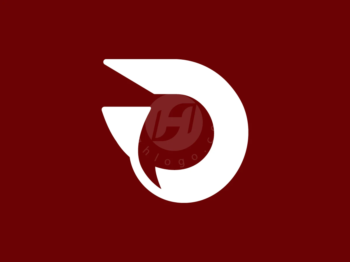 The Letter D With An Elegant Negative Space Logo, Curving white wing shapes form a stylized letter D over a solid deep red background.