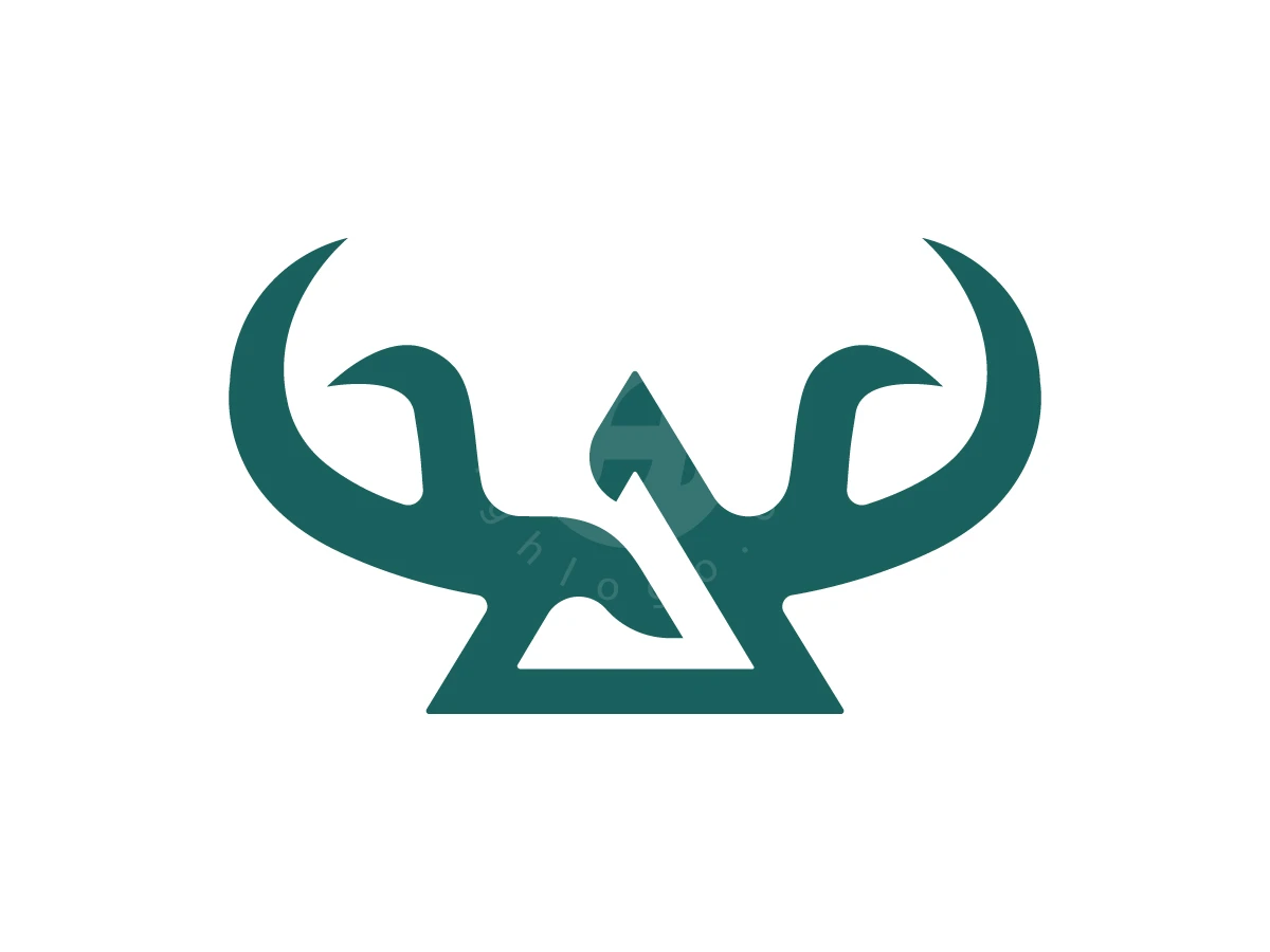 Modern Deer Antler Geometric Emblem, On a plain white background, a dark teal emblem features stylized antlers curving upward from a triangular base.