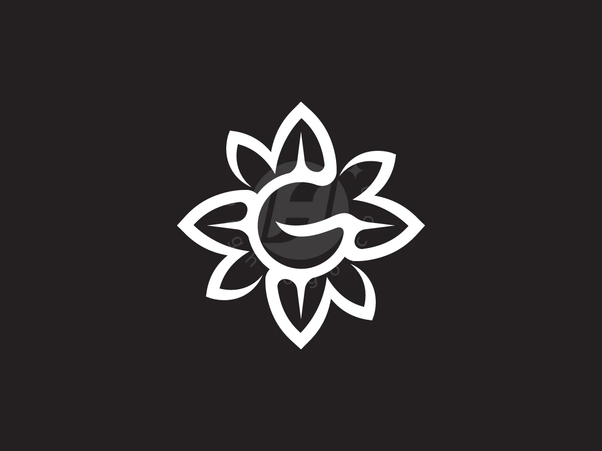 Letter G Green Leaf Logo, White floral petals form a stylized letter G at the center, set against a solid black background.