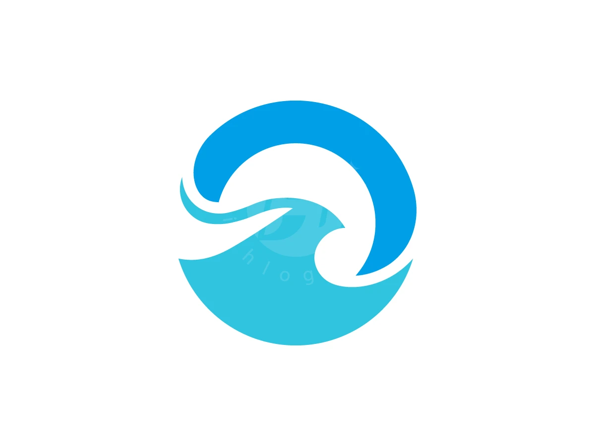 The Letter O With Waves, Waves of light and dark blue curve to form a circular emblem against a white background.