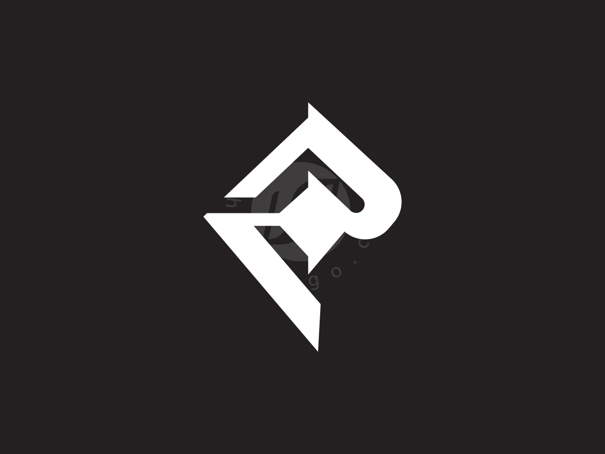 The Geometric Letter P With Negative Space Logo, Sharp white geometric lines form a stylized letter monogram, contrasting starkly against a solid black background.