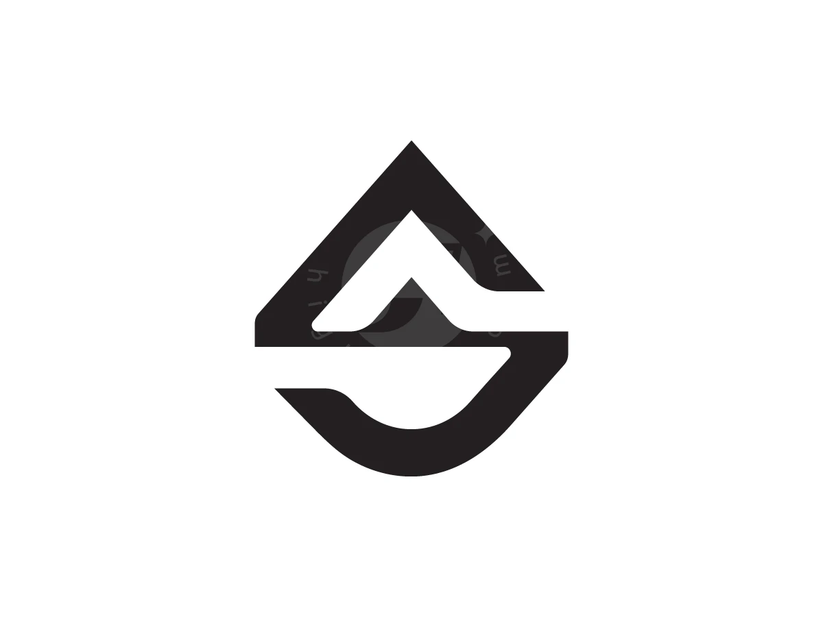 An Upward-pointing Symbol That Forms The Letter S Logo, Against a white background, bold black geometric lines curve and angle to form a stylized letter S monogram.