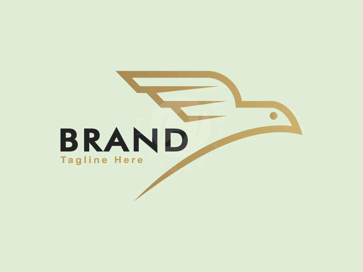 Golden Swift Eagle Logo, Gold geometric bird elements fly alongside bold black typography on a soft, pale mint background.