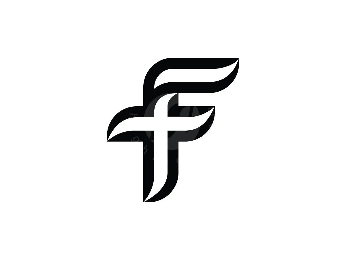 Modern F T Cross Monogram Logo, Intersecting black and white curved lines create a stylized letter F combined with a cross on a white background.
