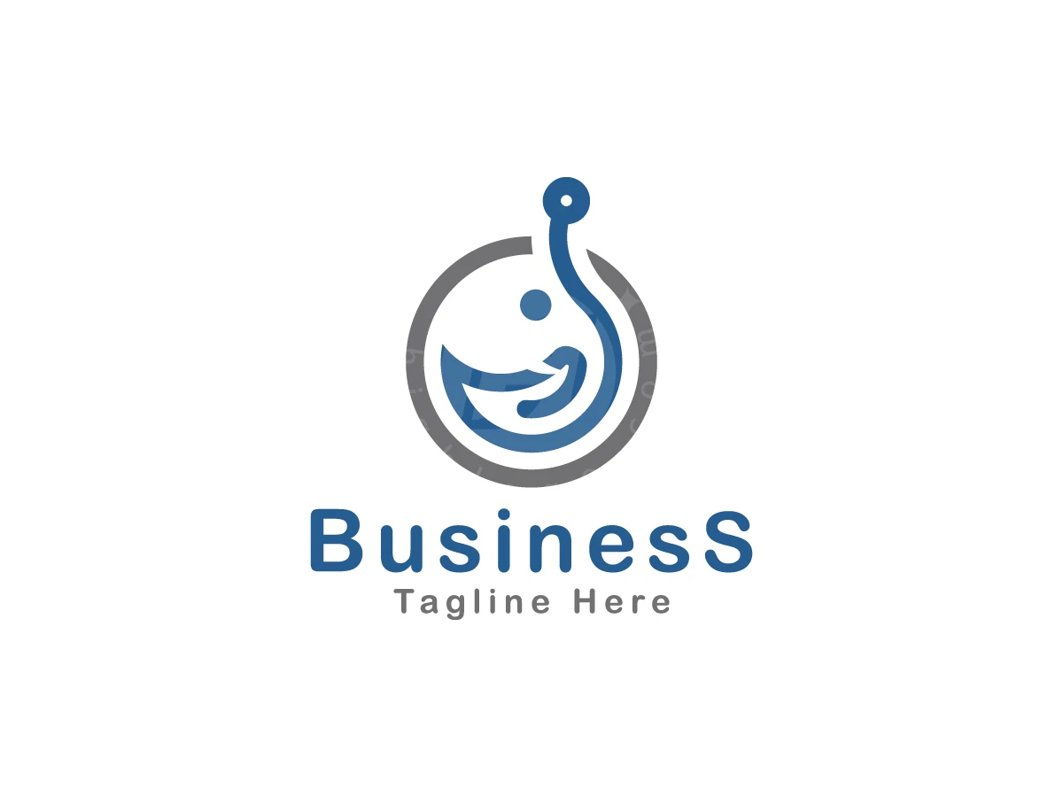 Hook With Elephant Blue Logo, Stylized blue emblem within a grey circle sits above the blue word "BusinesS" on a white background.