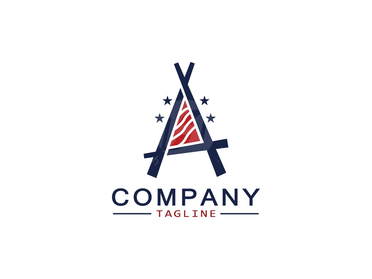 American Sushi Logo, Letter A stylized as a teepee with red stripes and stars appears above dark blue company tagline text.