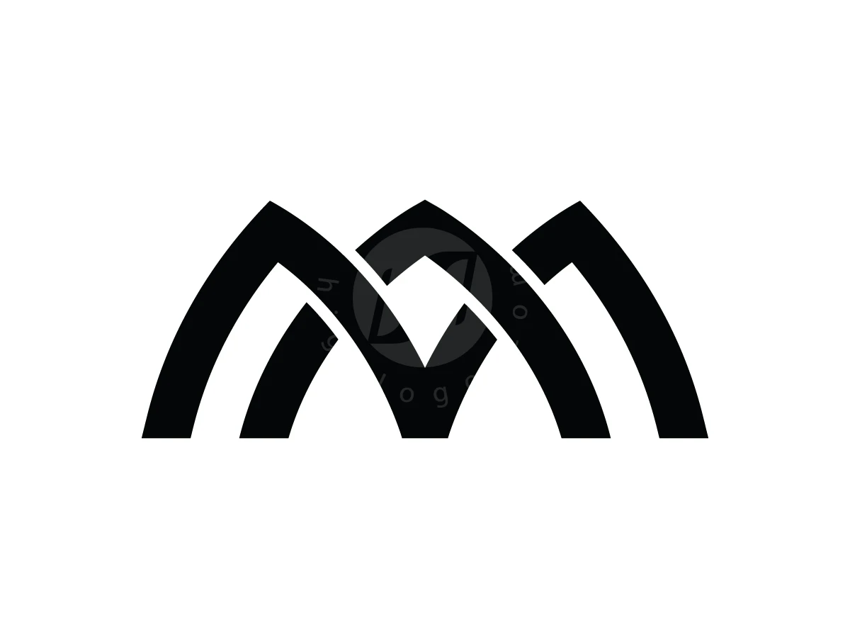 Alpine Mountain MA Monogram Logo, Interlocking black arches form a stylized, triple-peaked letter M emblem on a solid white background.
