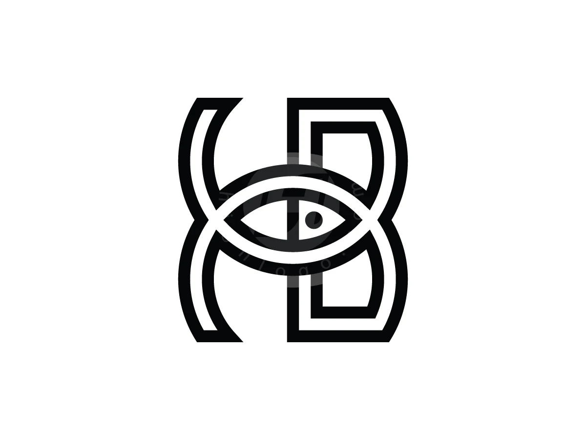 Visionary B Fish Monogram Logo, Monochromatic geometric lines intertwine to form a stylized monogram featuring an eye-like shape at its center.