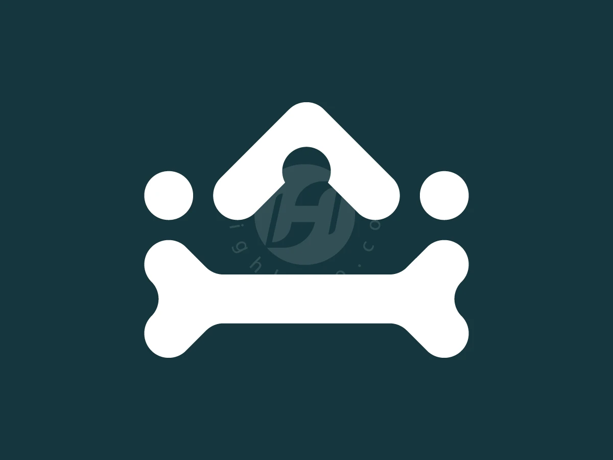 Bone Crown With Negative Space Logo, White bone, roof, and dot shapes combine to form a crown silhouette on a dark teal background.