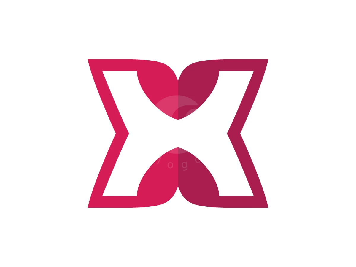 Modern Love Letter X Logo, Shades of magenta and burgundy form a stylized letter X with curved, petal-like wings on a white background.