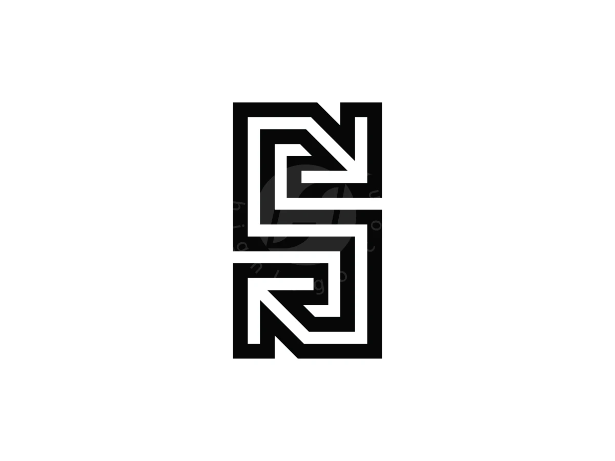Letter S Reload Logo, Two opposing arrows merge within interlocking black lines to form a geometric letter S on a white background.