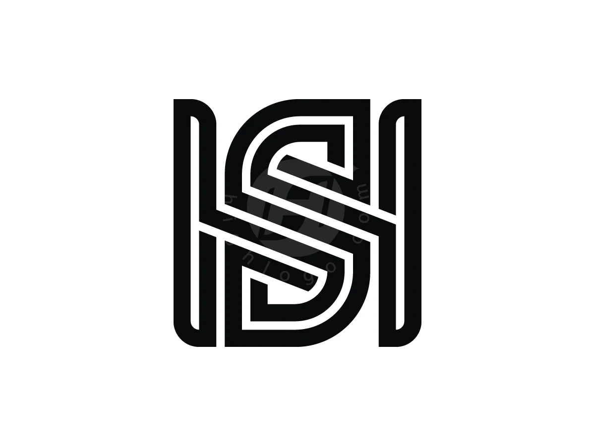 Modern HS Fusion Monogram Logo, Interlocking black geometric lines create a stylized H and S monogram against a clean white background.