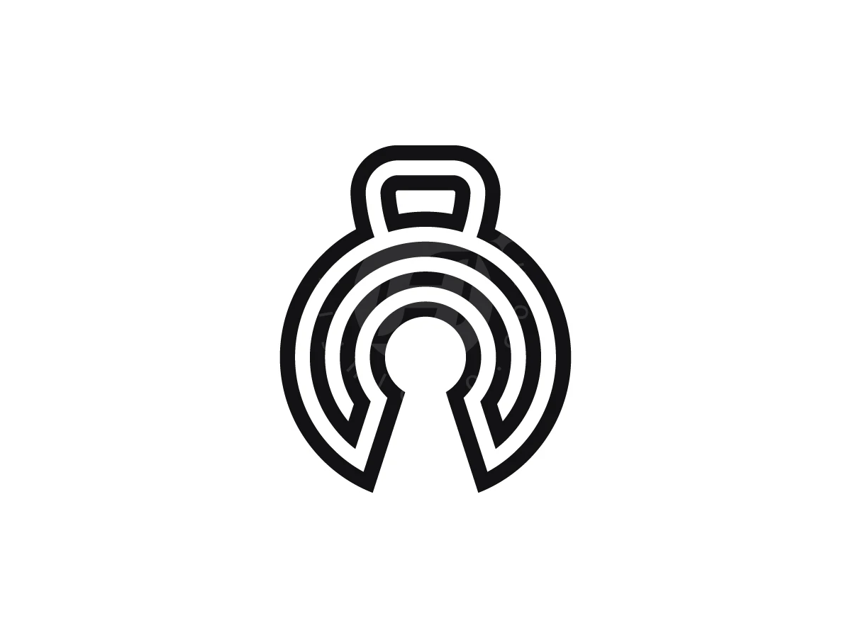 Strength Security Fusion Logo, Thick black lines outline a kettlebell shape integrated with a central keyhole on a plain white background.