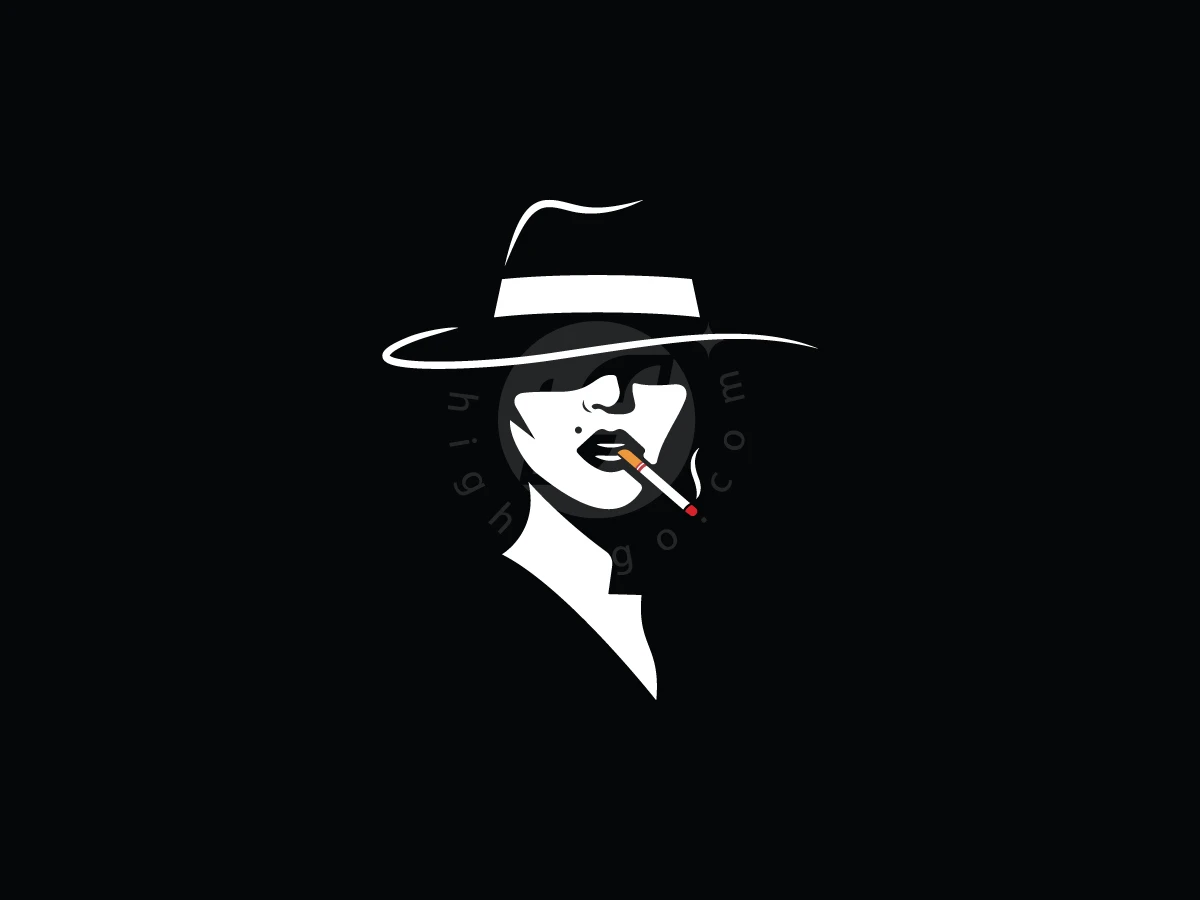 Woman In Hat Inhaling Midnight Smoke Logo - Fashion Logo design by Adan Smith for sale on Highlogo
