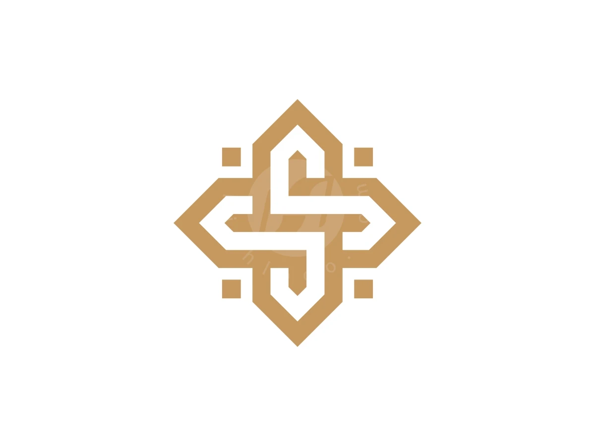 Letter S Or Royal Infinity Path Logo, Intertwined gold lines shape a symmetrical, four-pointed geometric emblem resembling a letter S monogram on a white background.