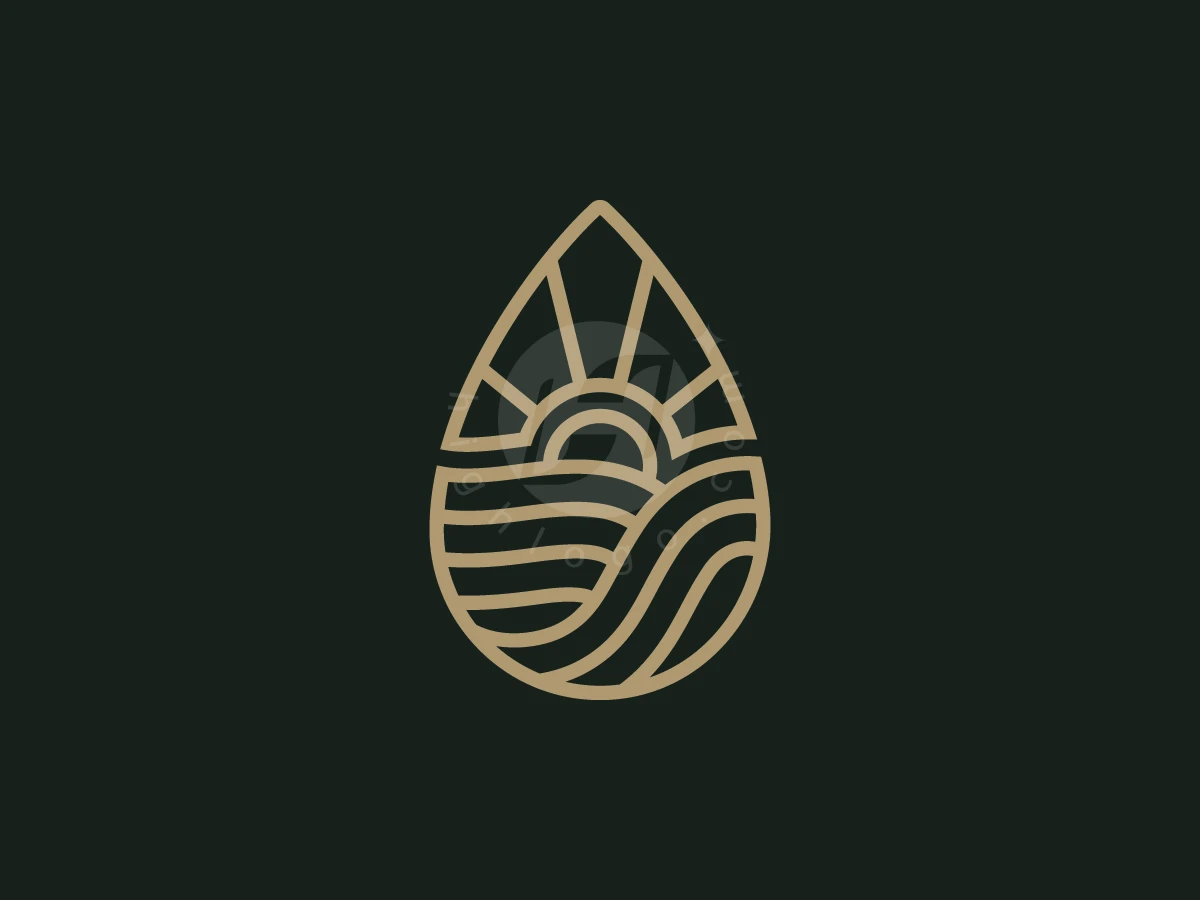 Geometric Water Drop With Sunrise Waves Logo - General Logo design by Henbi Design for sale on Highlogo