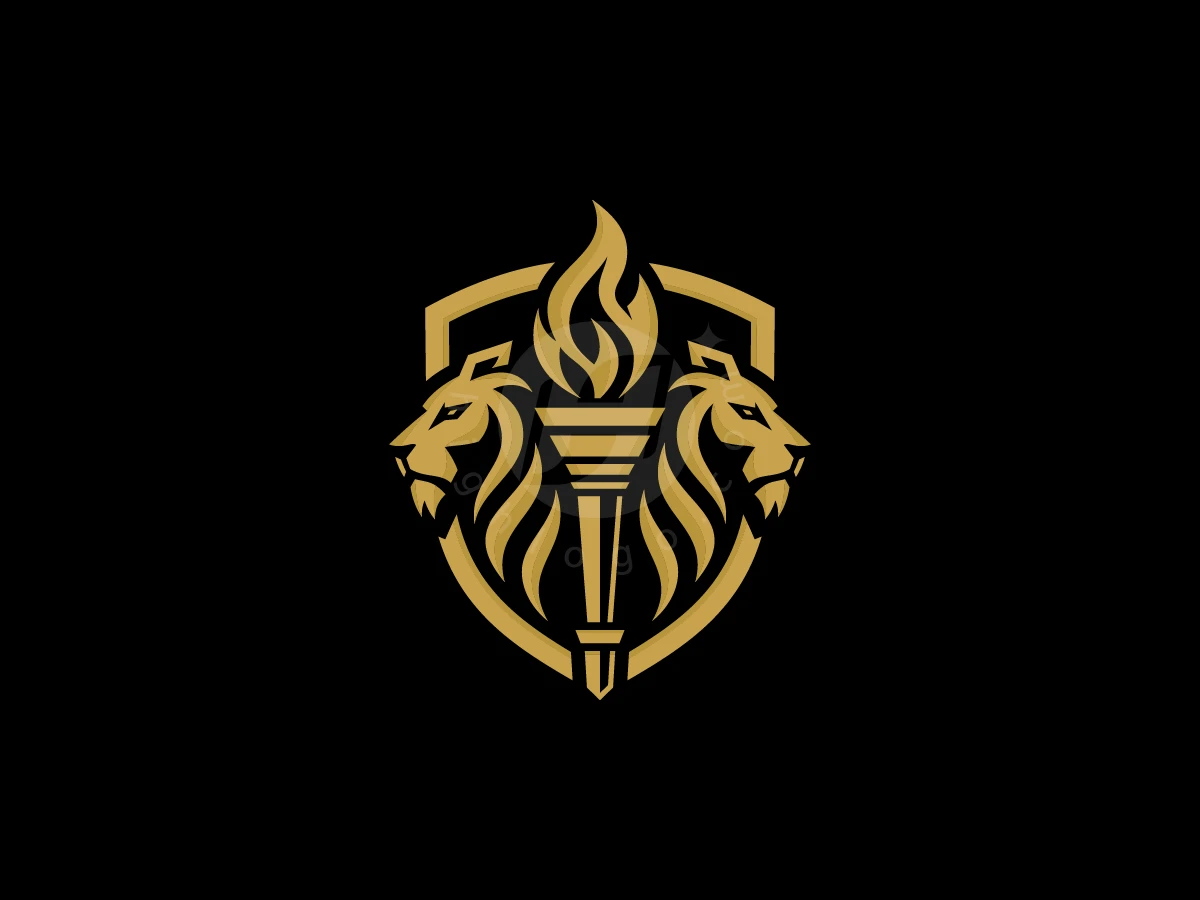 Twin Lion Torch Shield Logo - Animal Logo design by ShamsStudio for sale on Highlogo