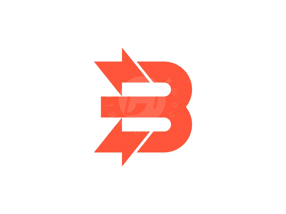 Letter B For Bolt Logo, Arrows in red-orange seamlessly combine to form a stylized letter B against a clean white background.