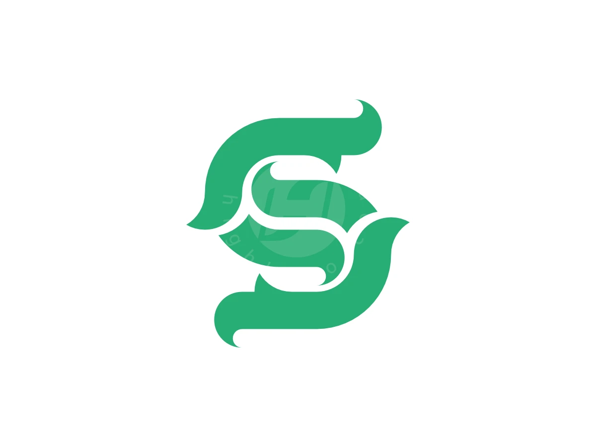 Letter S Green Ornamental Nature Logo, Green curved flourishes intertwine to form a stylized letter S on a clean white background.