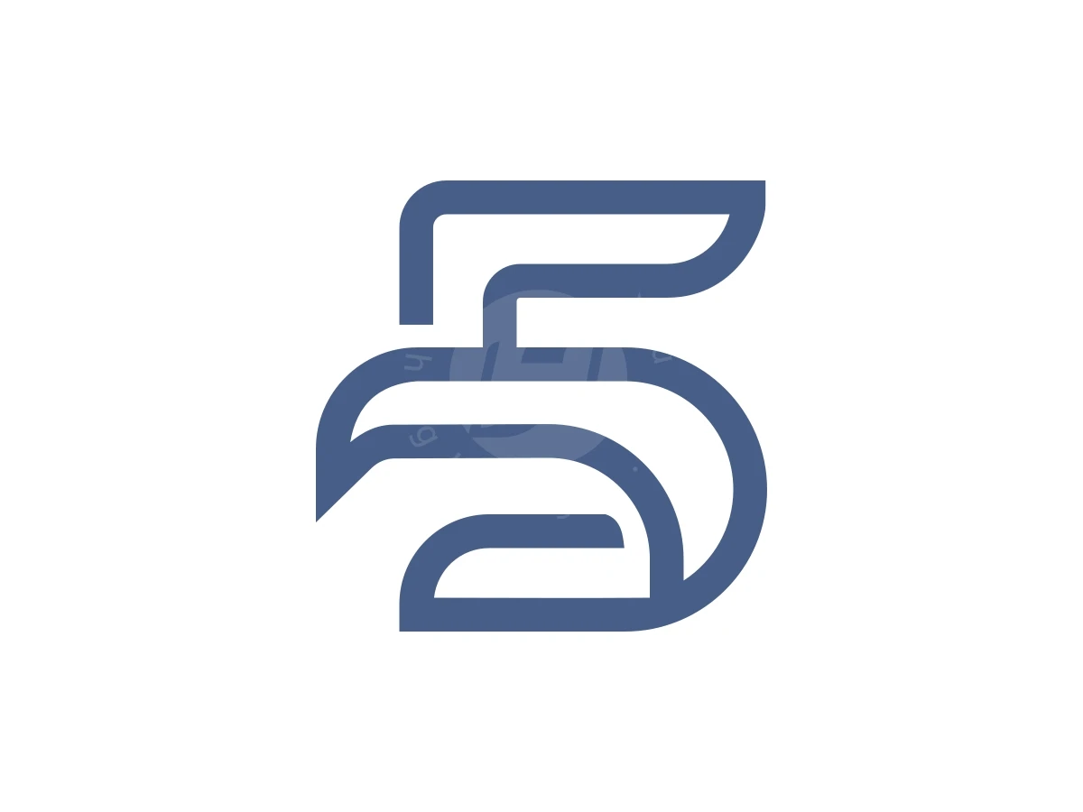 Simple Number 5 Or Letter S Eagle Logo, Interlocking blue lines form a stylized number five monogram against a clean white background.