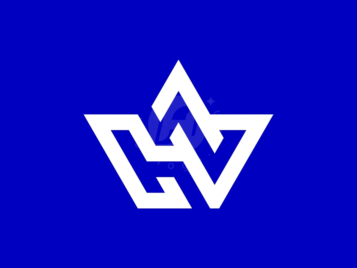 Letter HZ Crown Logo, Against a solid blue background, sharp white geometric lines intersect to form a stylized crown monogram.