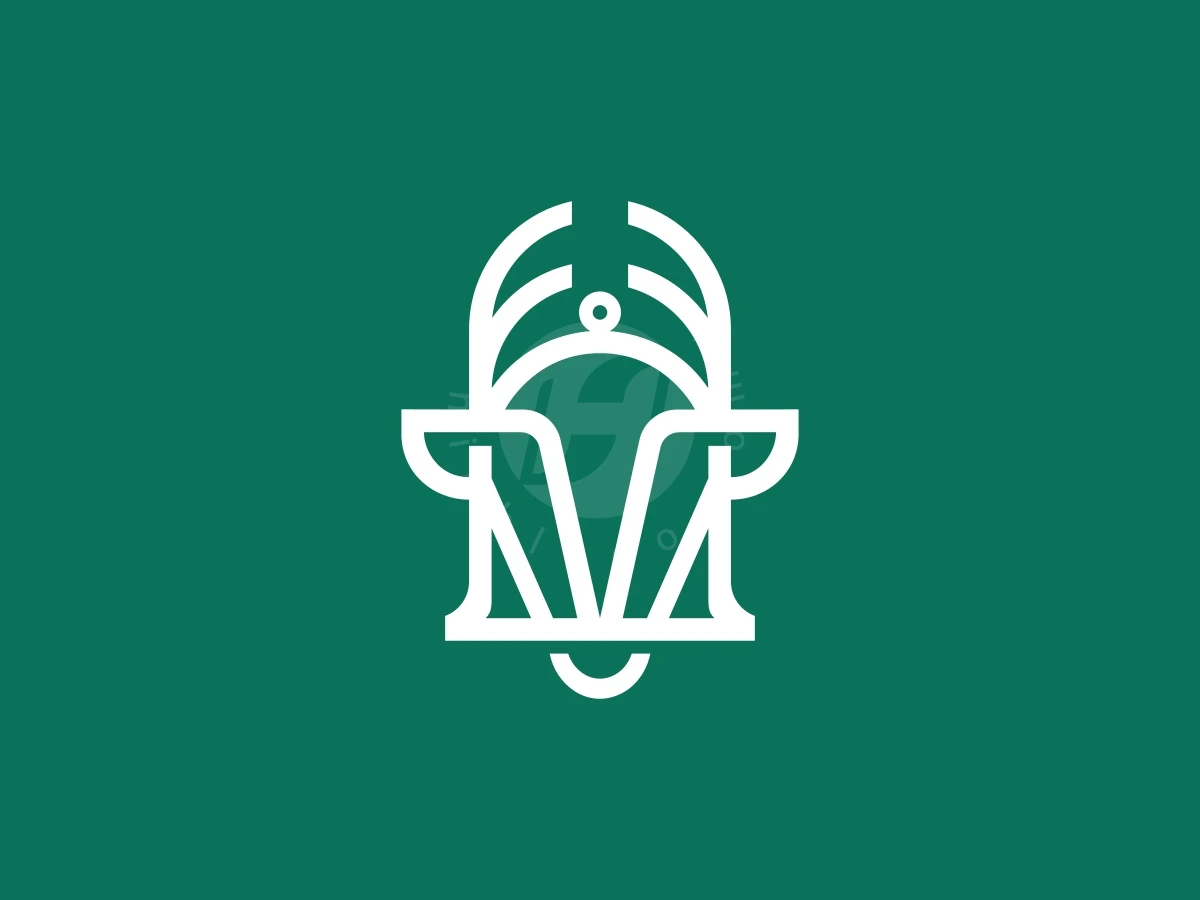 Modern Bell Deer Head Logo, Lines of white form a stylized deer or bell icon centered on a solid teal green background.