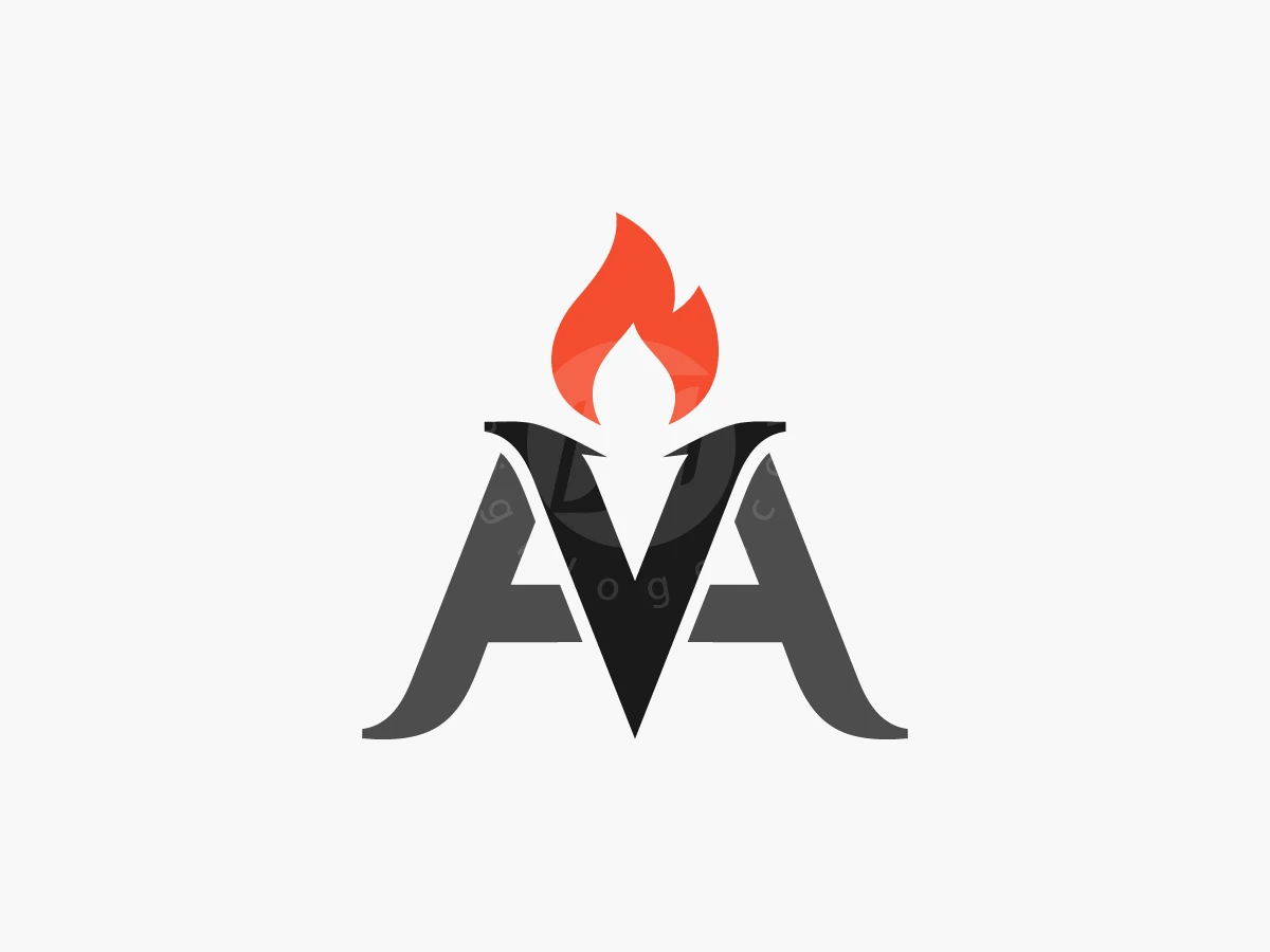 AVA Torch Logo, Stylized dark grey letter A and black V merge seamlessly beneath a bright red flame on plain white background.