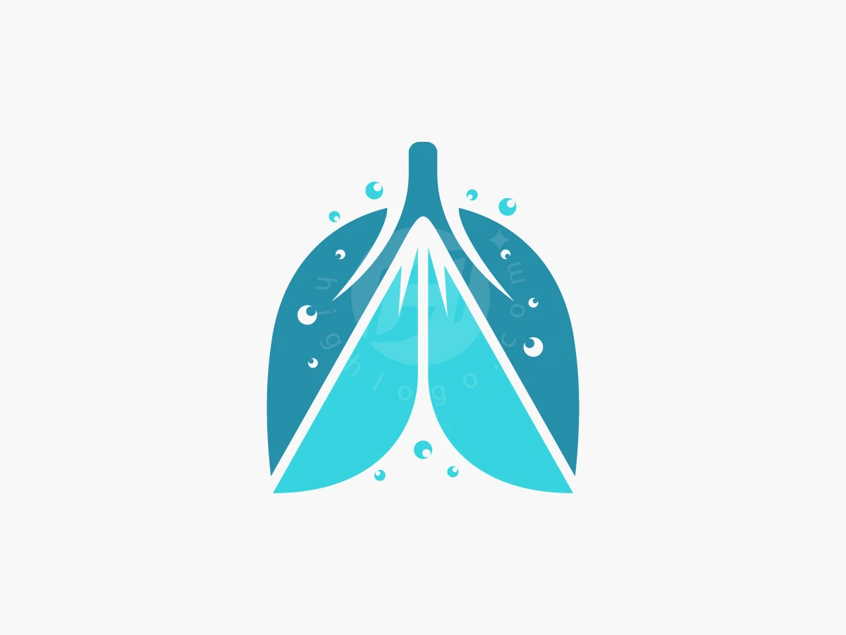 Mountain Lung Logo, Lungs shaped from bright teal and cyan leaves are surrounded by small floating bubbles on a white background.