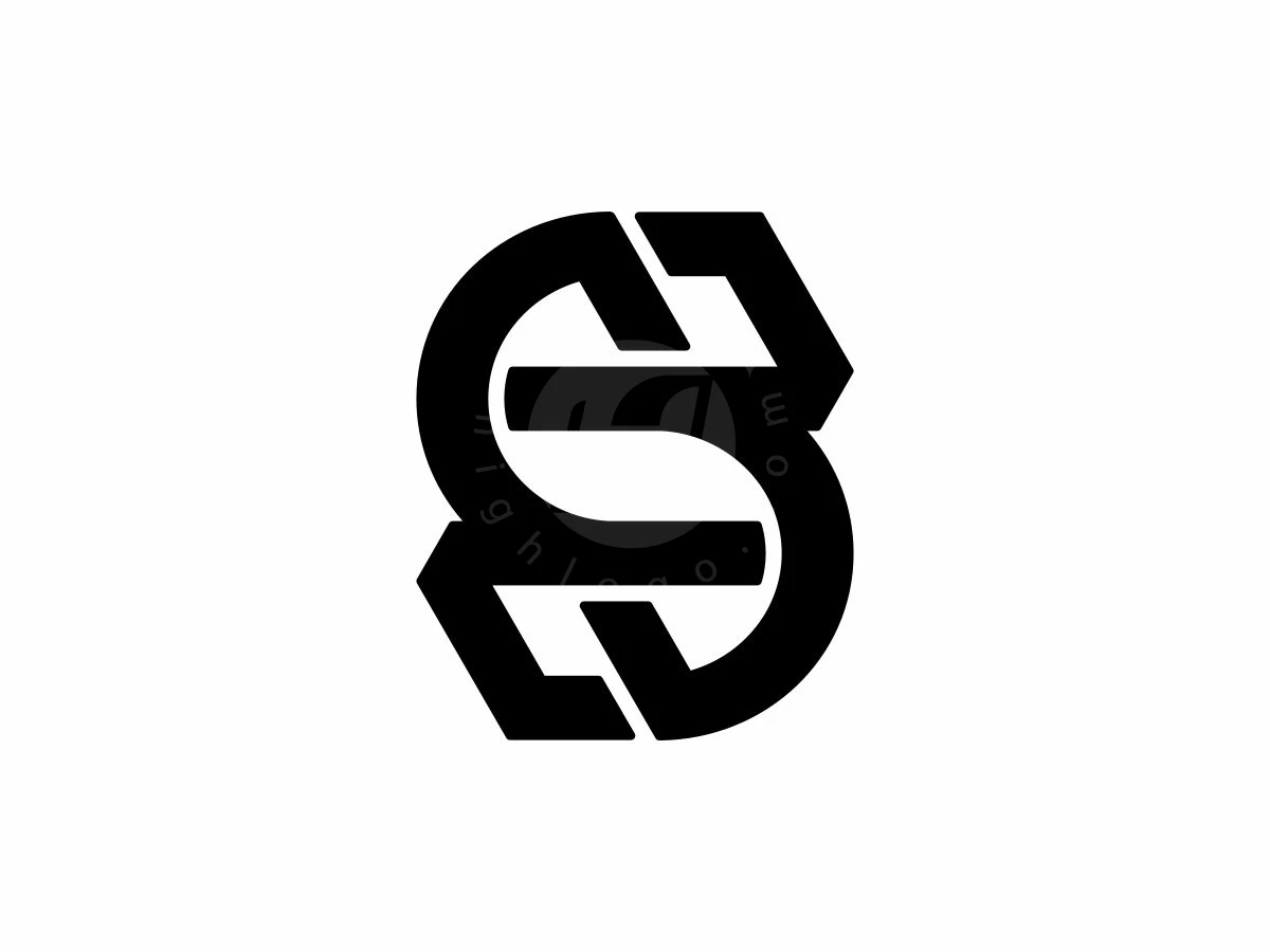 Bold Letter S Or SS Logo, Interlocking black angular shapes form a stylized geometric monogram centered on a solid white background.