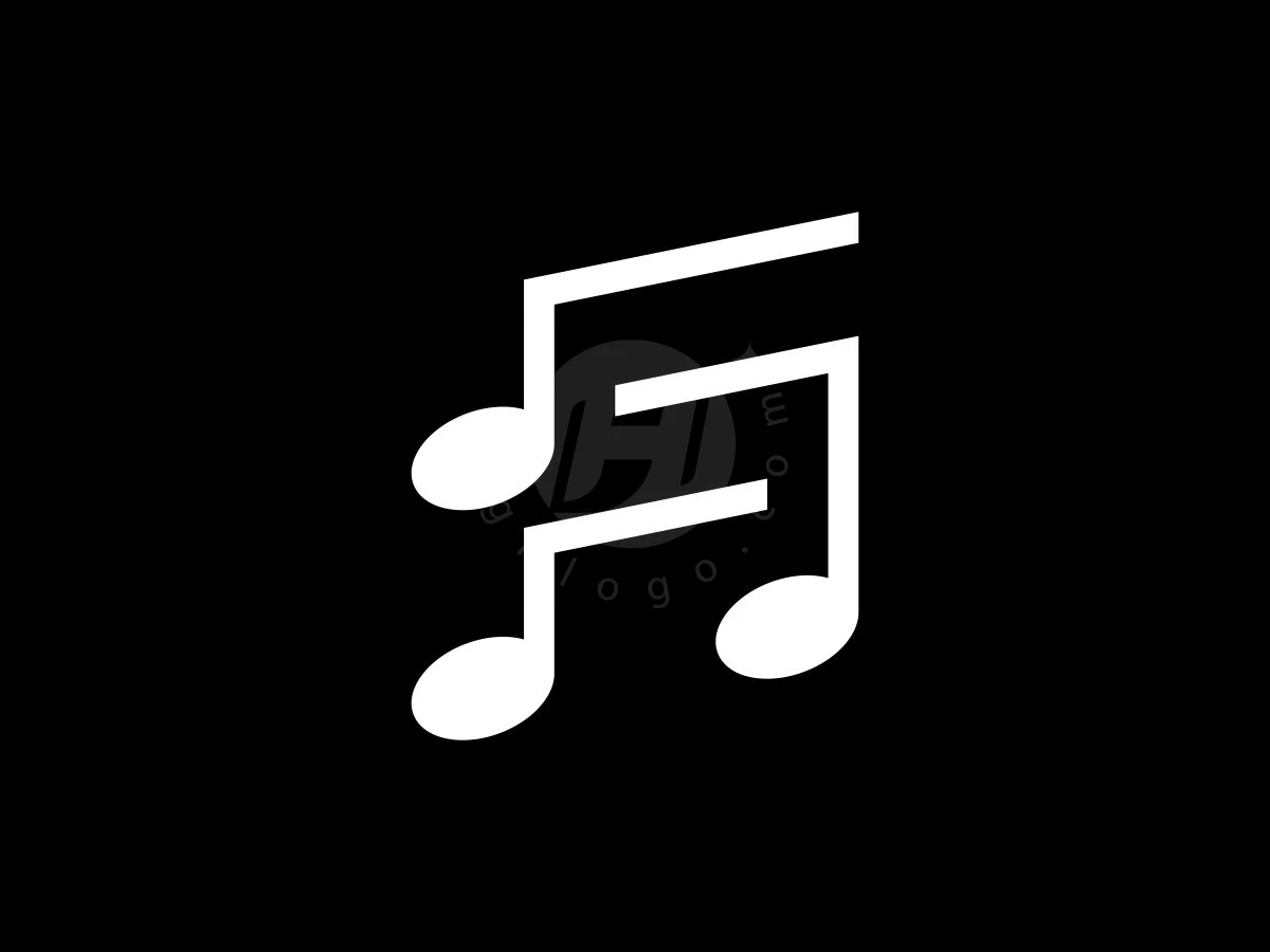 Letter S Music Note Logo, Interlocking white musical notes shape a stylized letter F, contrasted sharply against a solid black background.