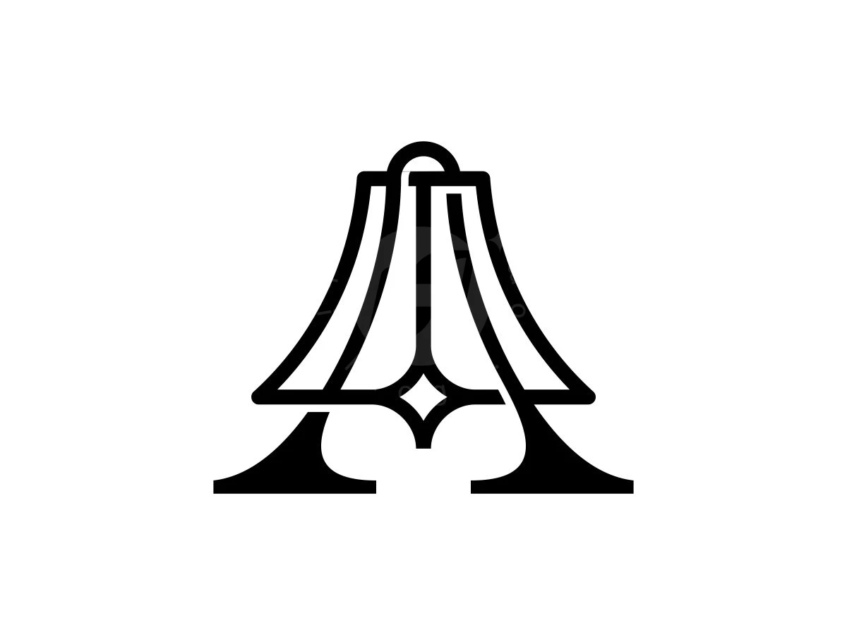 Letter A Lampshade Logo, Line art in black depicts a stylized letter A combined with a hanging lamp and a central star.