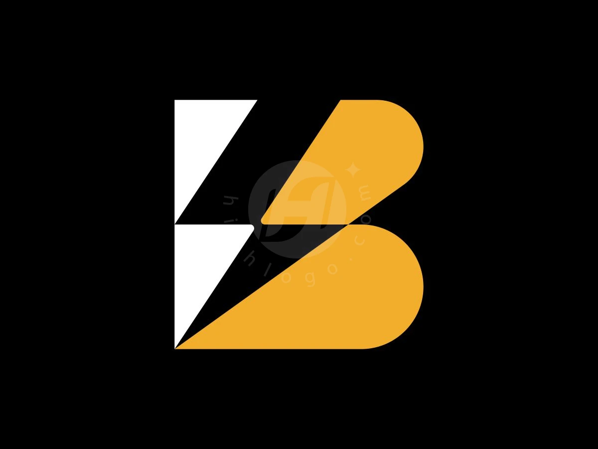 Letter B Volt Logo, Geometric yellow and white shapes construct a stylized letter B containing a lightning bolt against a black background.