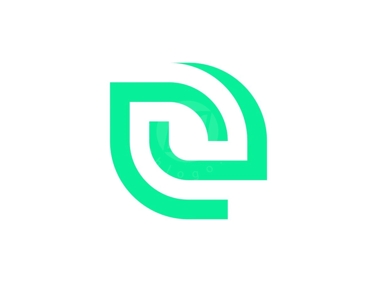 Geometric Letter E Leaf Logo, Geometric green curves interlock to form a stylized leaf symbol against a plain white background.