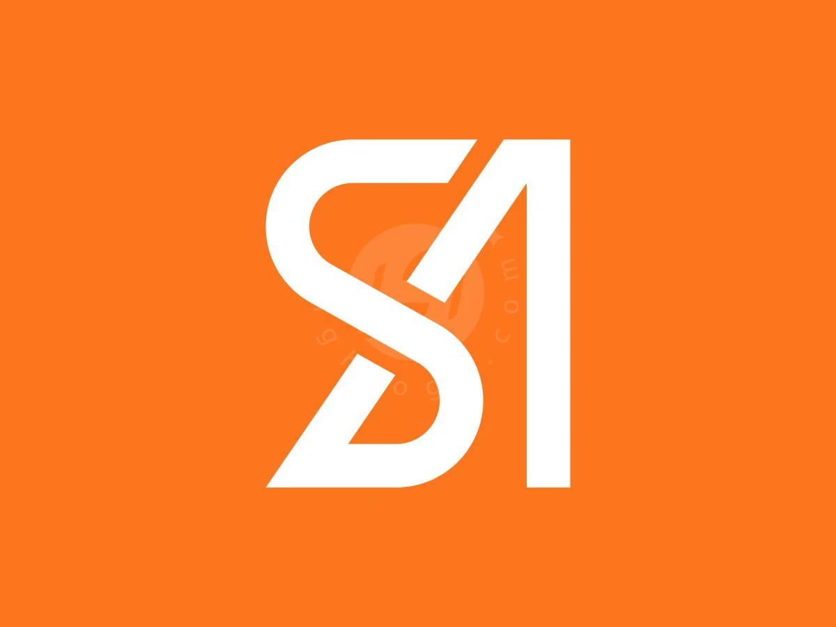Minimalist SA Or AS Monogram Logo, Centered on a vibrant orange background, bold white geometric lines seamlessly interlock into stylized letters S and A.