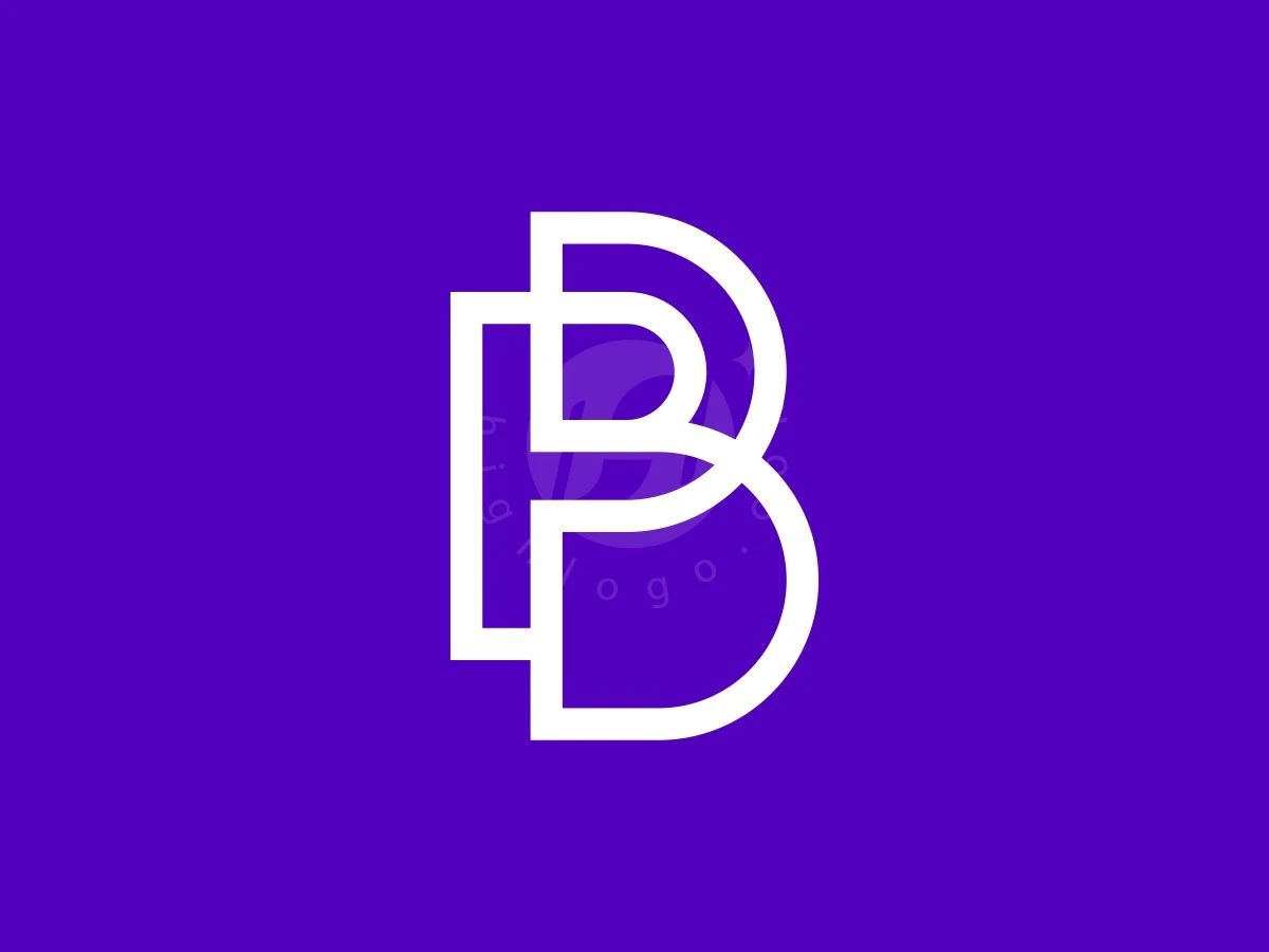 Minimalist BP Or PB Monogram Logo, Interlocking white outlines form combined letters P and B against a rich, solid purple background.