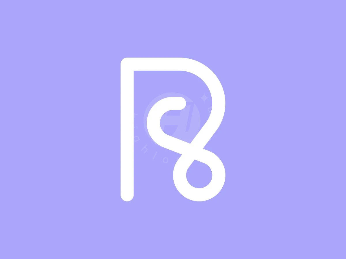 Futuristic RS Or SR Monogram Logo, Smooth white outlines form a stylized letter R monogram with sweeping loops against a solid light purple background.