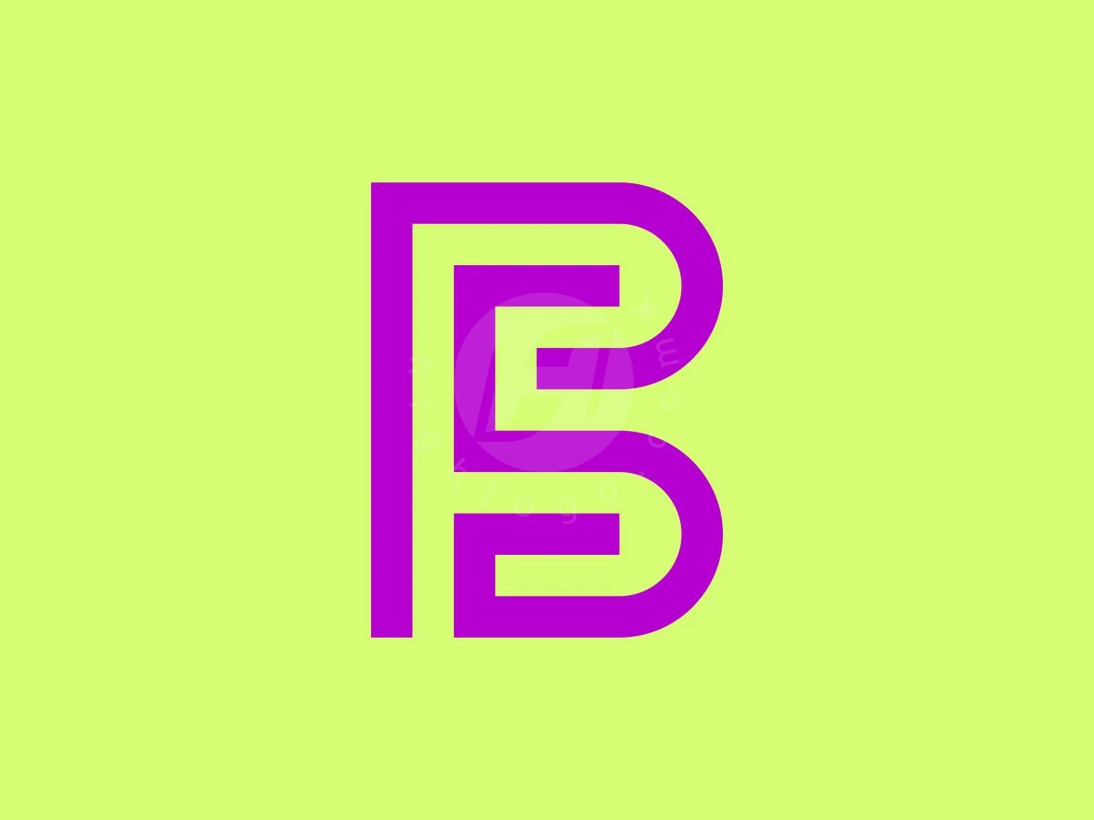 Futuristic Abstract BF Or FB Letter Logo, Purple geometric lines form a stylized monogram letter B, set against a solid lime green background.
