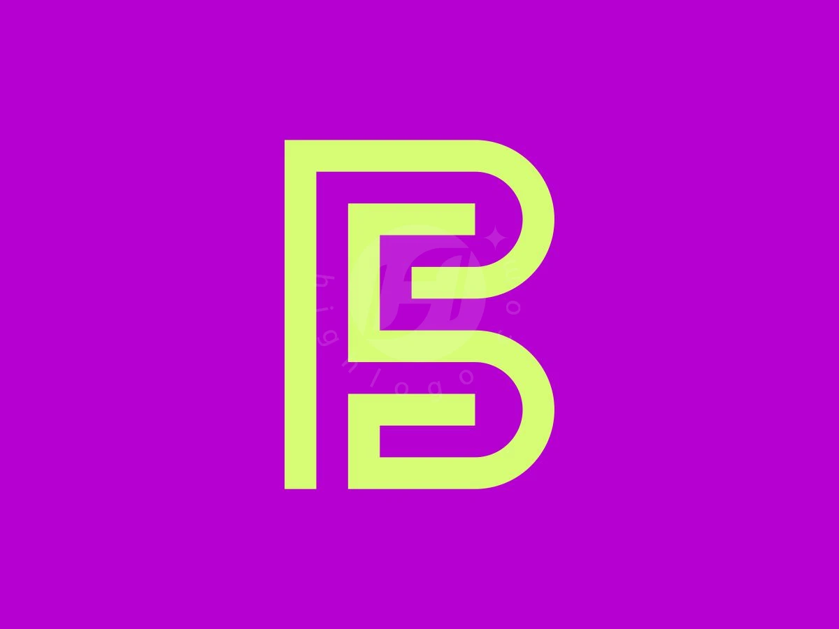 Futuristic Abstract BF Or FB Letter Logo, Centered against a solid vivid magenta background, neon lime green geometric lines form a stylized letter B monogram.