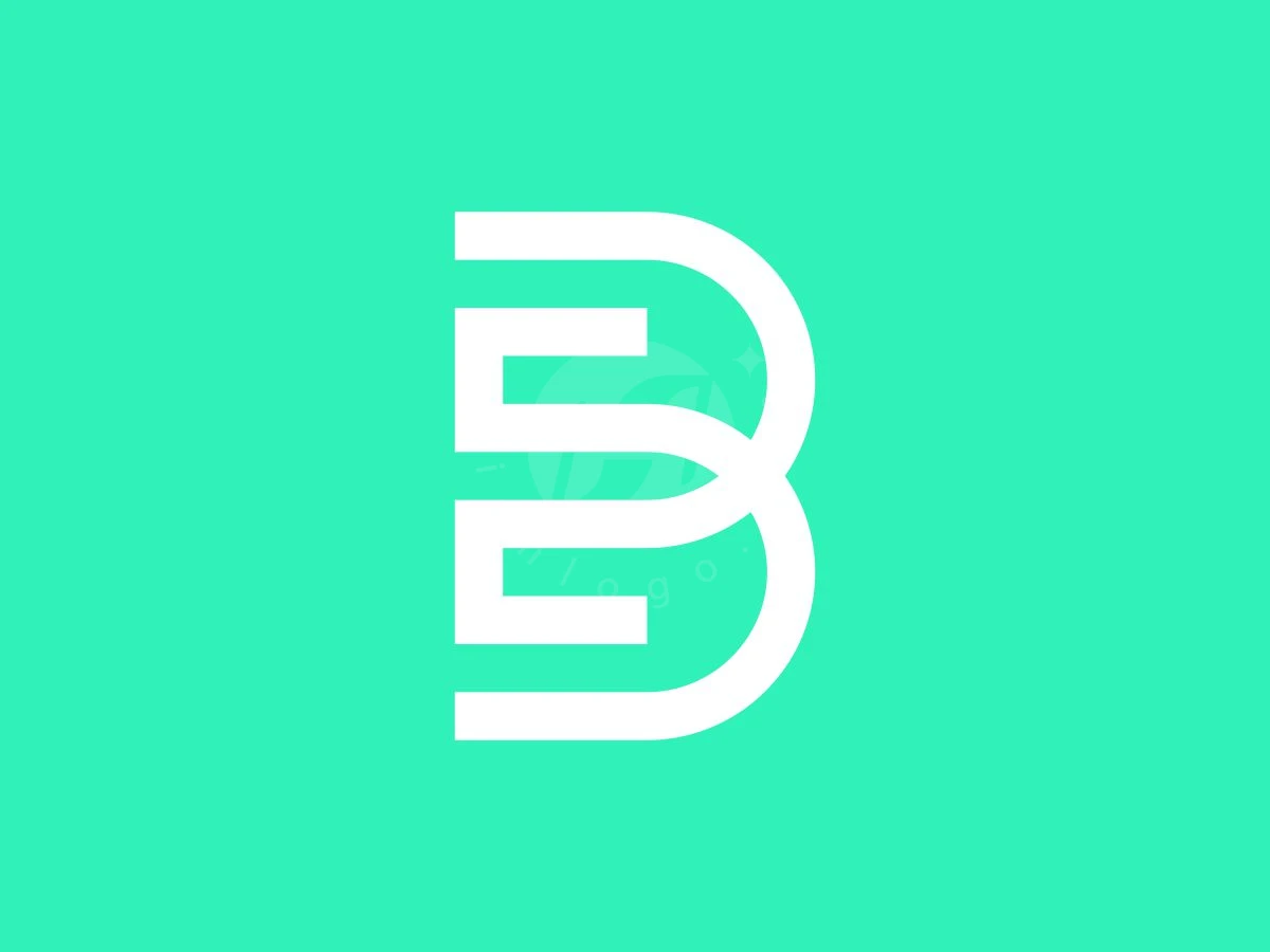 Futuristic Abstract BE Or EB Letter Logo, White geometric lines form a stylized letter B centered against a vibrant turquoise background.