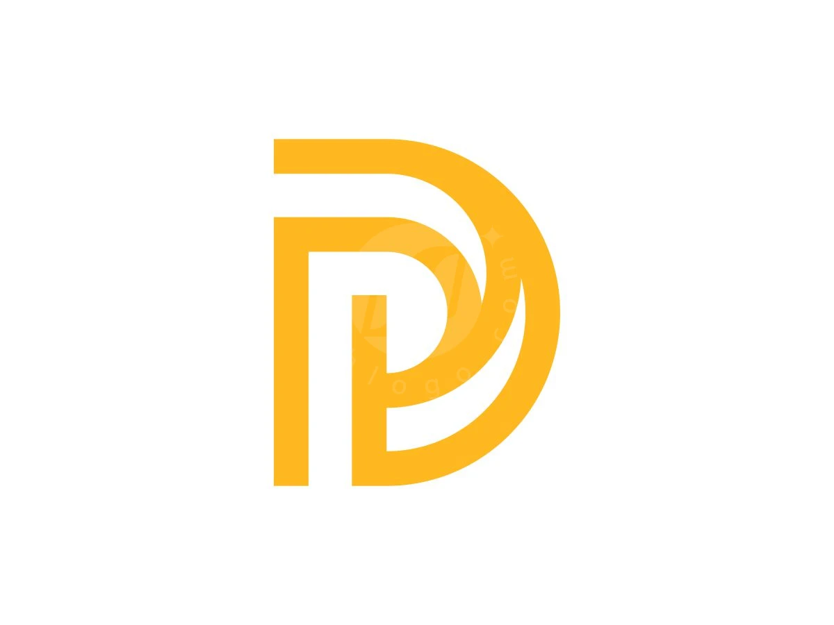 Elegant DP Or PD Monogram Logo, Lines of bright yellow curve smoothly to form intertwined letters P and D on a white background.